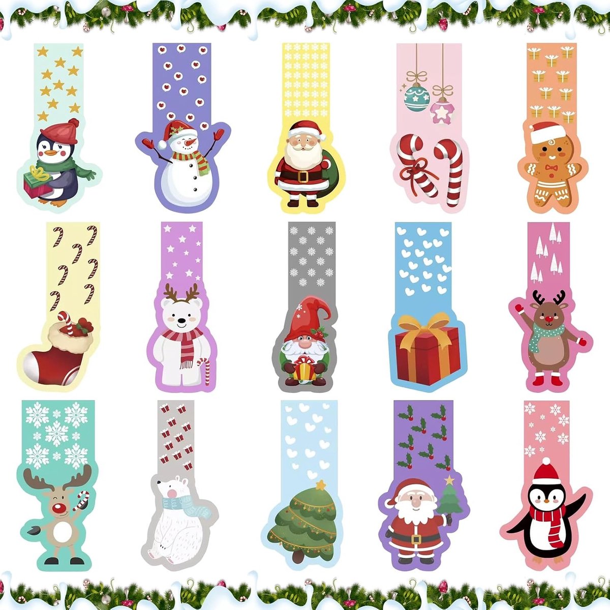30 Stuks Magnetische Boekenleggers voor Kinderen, Schattige Clip met Kerstman, Kerstboom en Rendier, Perfecte Kerstcadeaus