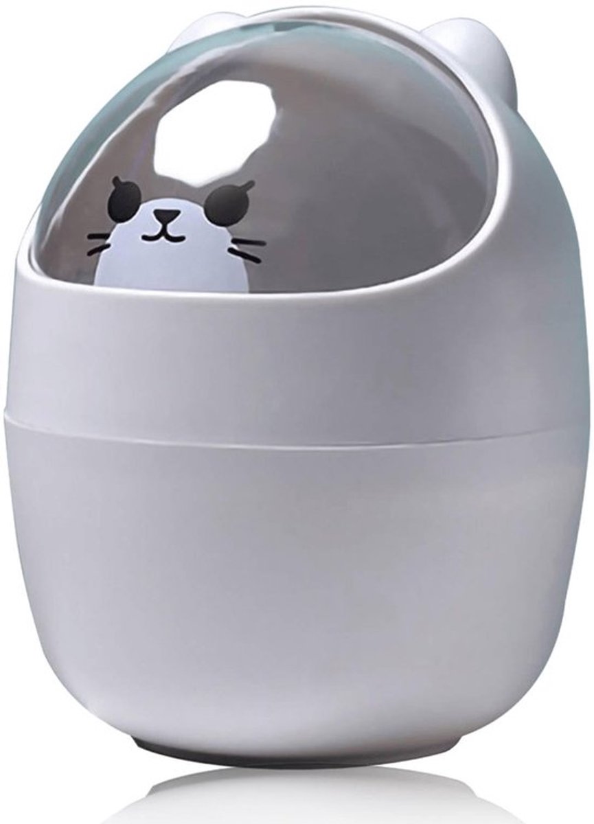 Prullenbak Mini - Schattig Dier Design - Lichtgewicht Afvalbak - Desktop Prullenbak - Met Deksel - 15,5 x 11 cm
