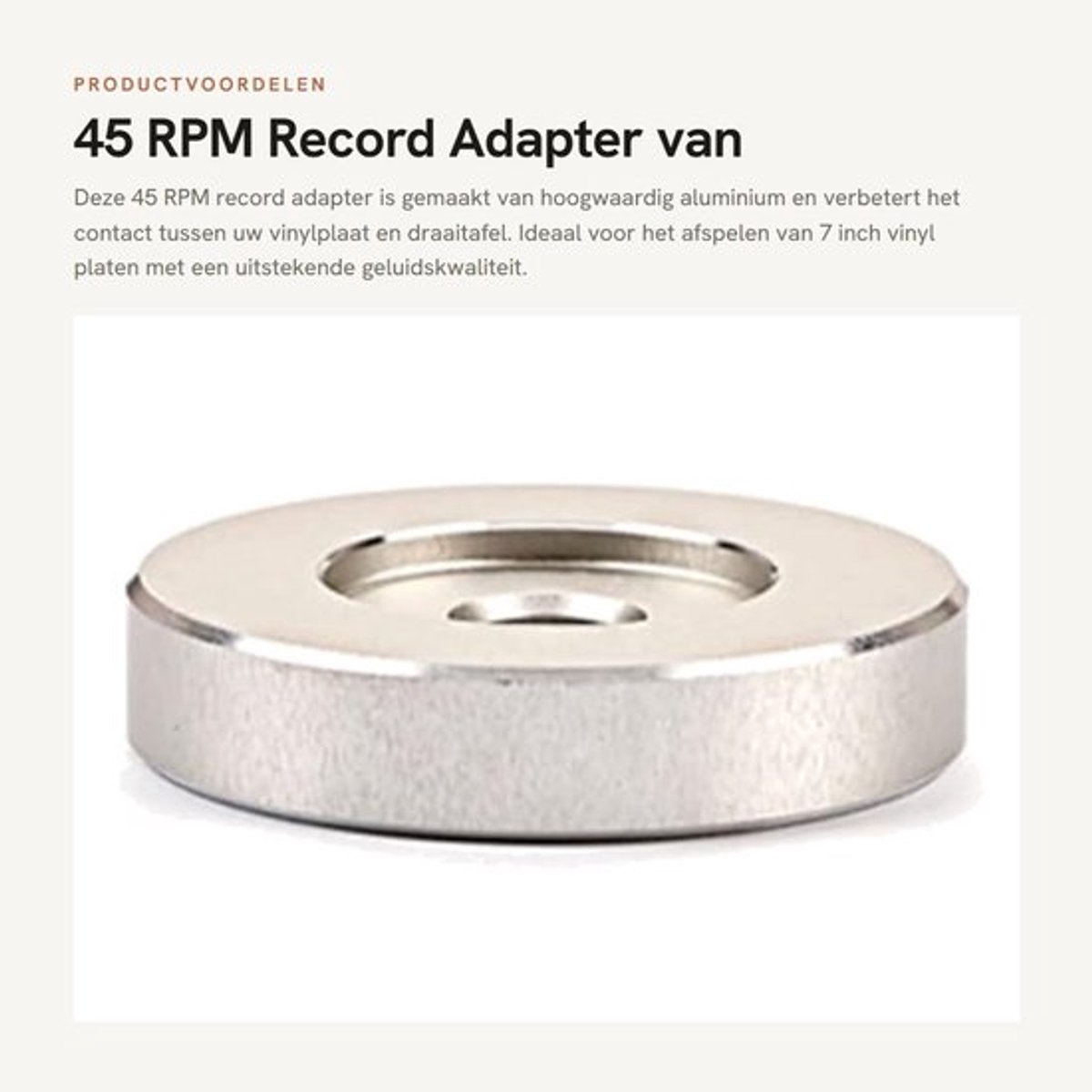 45 RPM Record Adapter van Aluminium voor Draaitafels