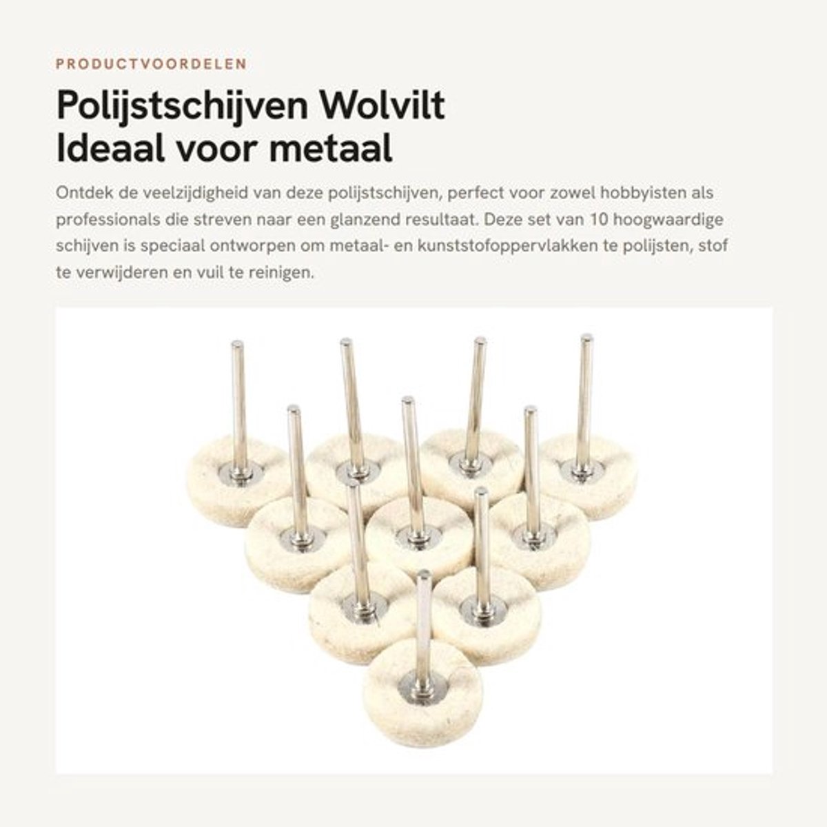 Polijstschijf Set 10 Stuks - Gemonteerde Wol - Zachte Fijne Vilt - Voor Boormachine - 25 mm - Voor Rotatietool - Polijstborstel