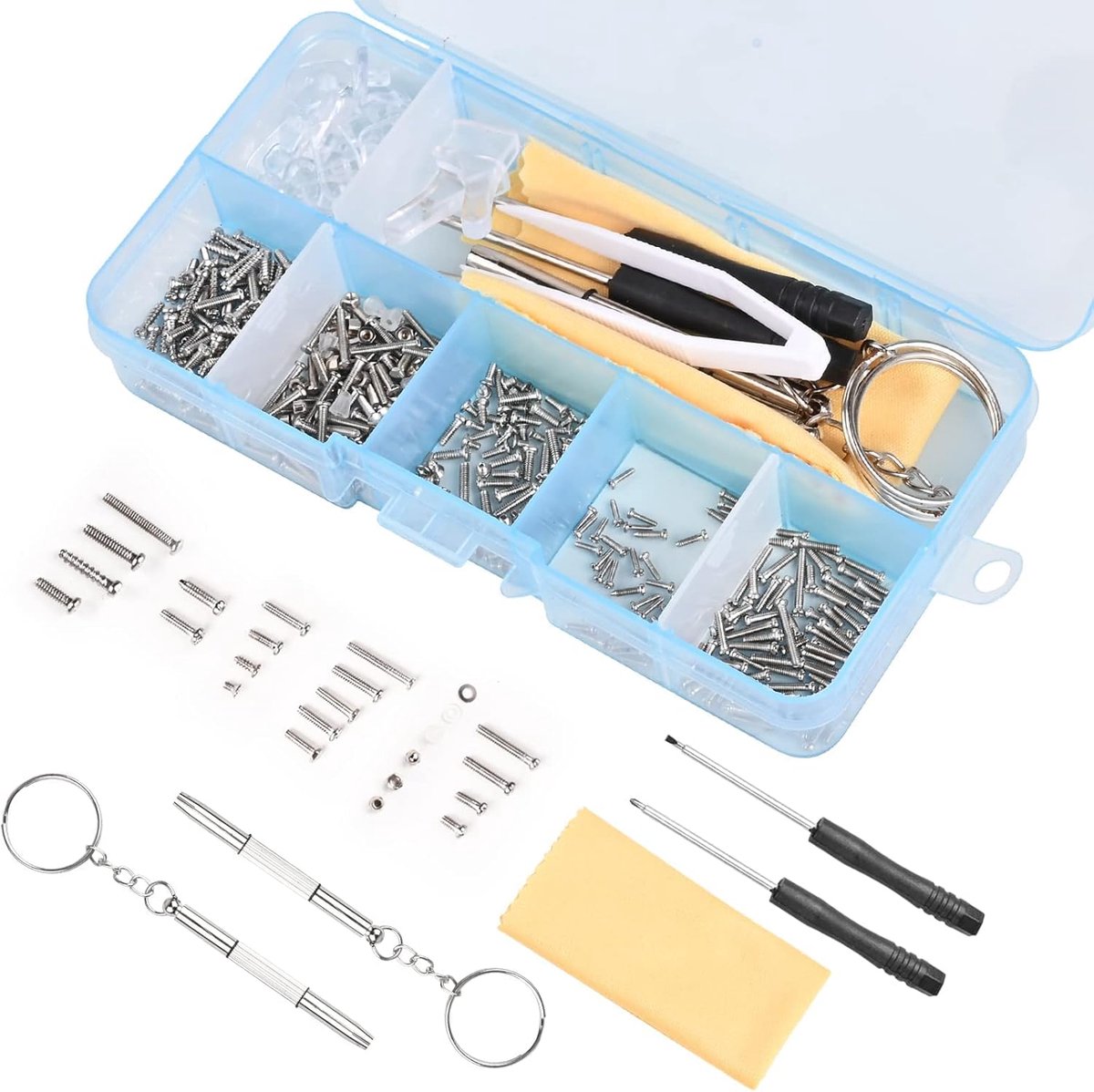 SnelShoppen - Lens Repair Kit voor Zonnebrillen, Reparatiewerkzaamheden, Meer dan 500 Stukken, Mini Schroevendraaiers, Schroeven Set, Silicone Neuspad
