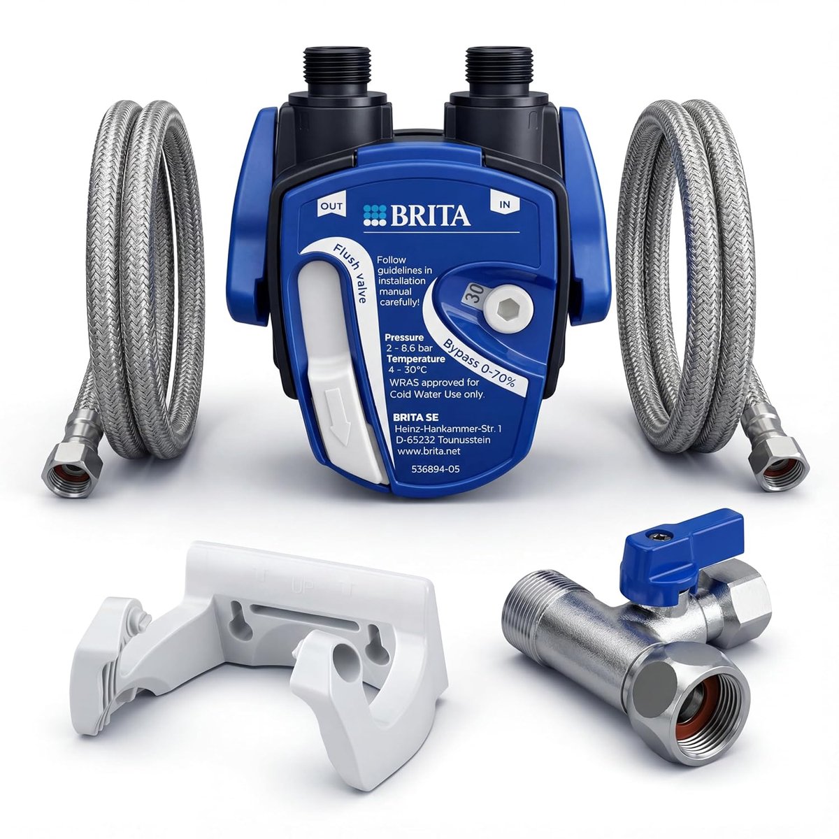 Ondergrondse waterfilter: BRITA filterkop voor BRITA filter P1000 / P3000 / C300 / C500 incl. 2x flexibele slang - ShopVlot