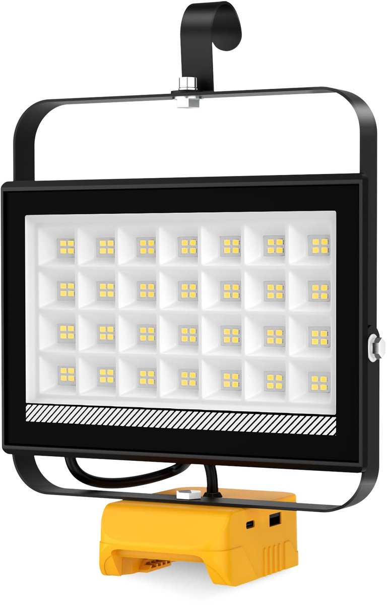 SnelShoppen - Draagbare Acculamp, LED Werklamp met 2 USB-opladingen, 140° Draaibare Kop voor Bouwplaatsen, Garages, Camping, Noodgevallen, 100W