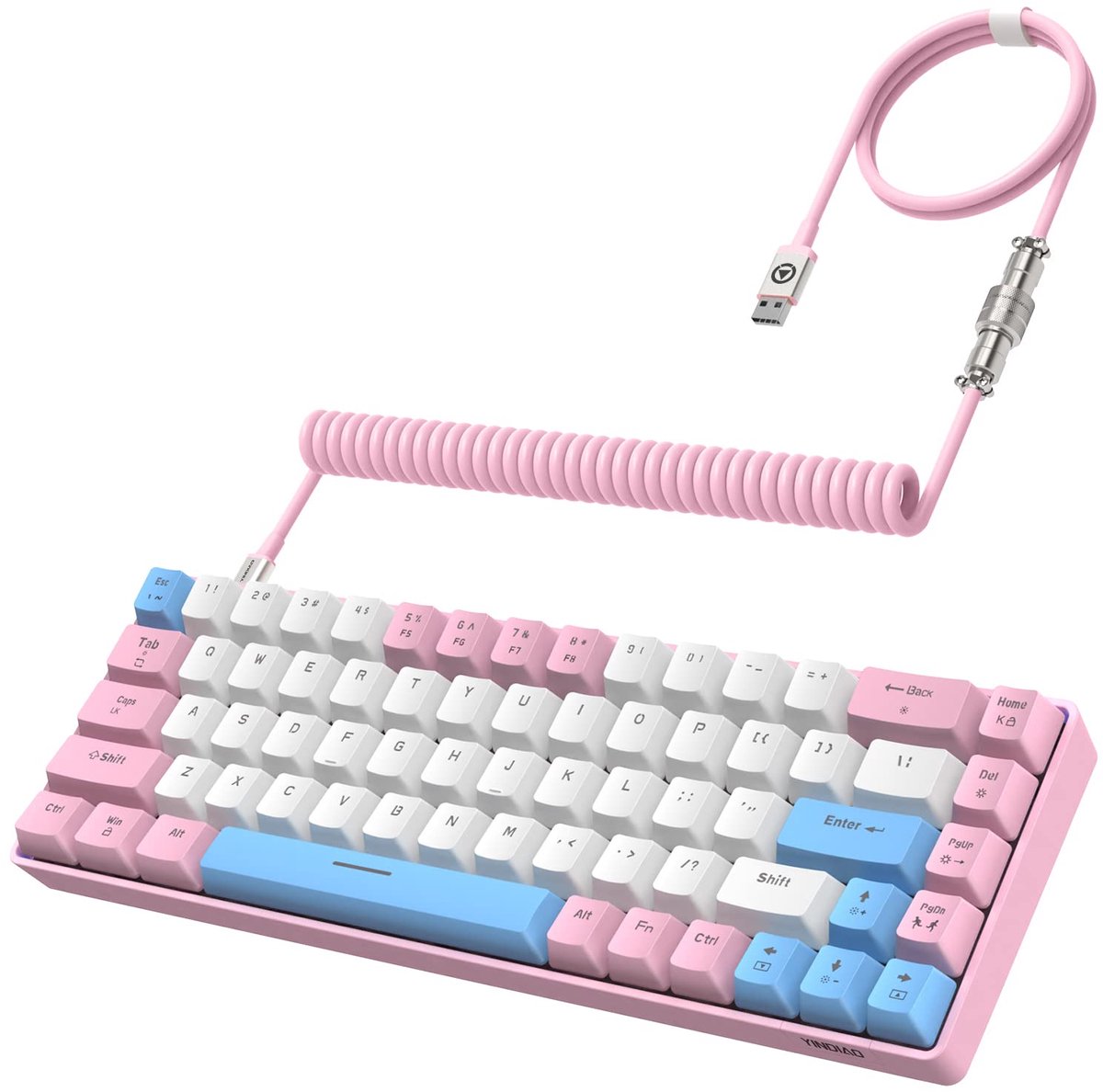 SnelShoppen - Compact Gamingtoetsenbord 60% met 68 Toetsen, US Layout, Mechanisch met Blauwe Schakelaar, 18 Chroma RGB Backlight, USB C Kabel - Roze v