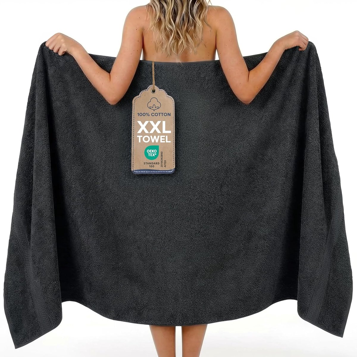 Thijox - Grote Badhanddoek 100x200 cm - Absorberend en Zacht Badlaken van 100% Katoen - Antraciet - Met Ophanglus - OEKO-TEX Gecertificeerd - Ideaal v
