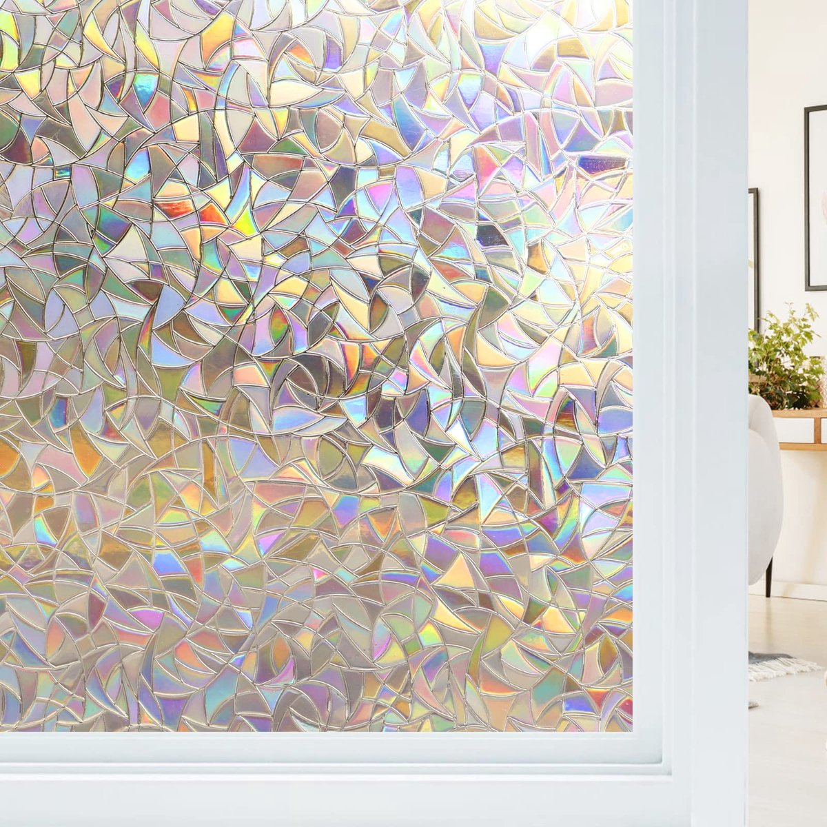 SnelShoppen - Haton Privacy Raamfolie Zelfklevend 60 x 300 cm, 3D Decoratieve Regenboog Raamstickers, Verwijderbaar Glas Vinyl, Anti-UV Zonbescherming