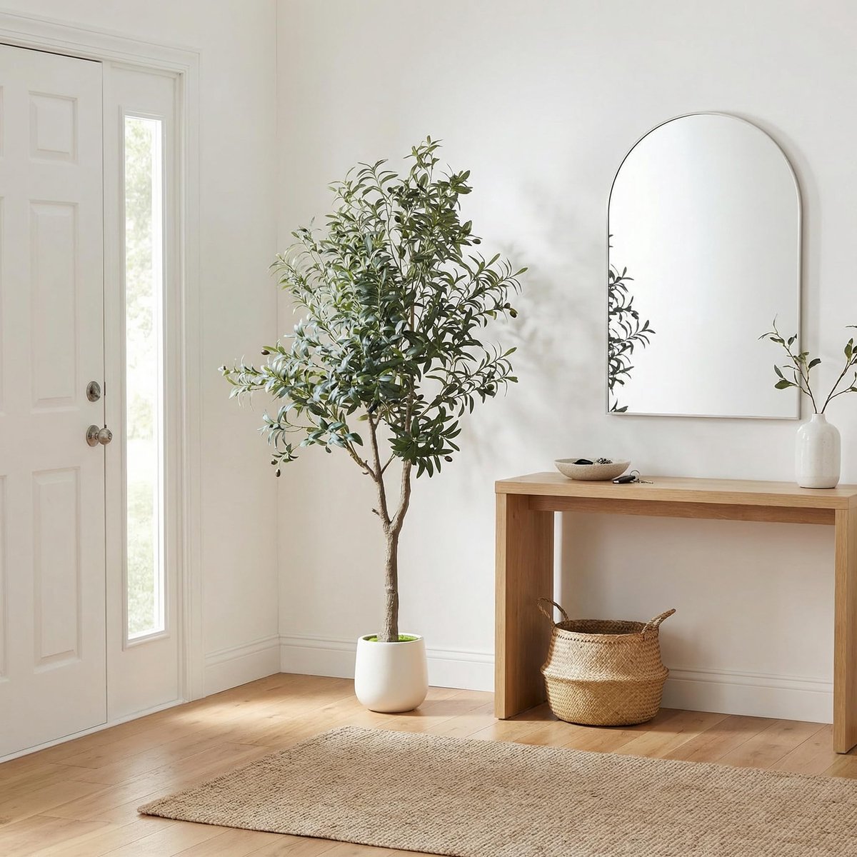 SnelShoppen - Kunstmatige Olijfboom 180 cm Groot, Realistische Nep-olijfboom met Vruchten in Witte Pot, Decoratieve Kunstplanten voor Kantoor en Woonk