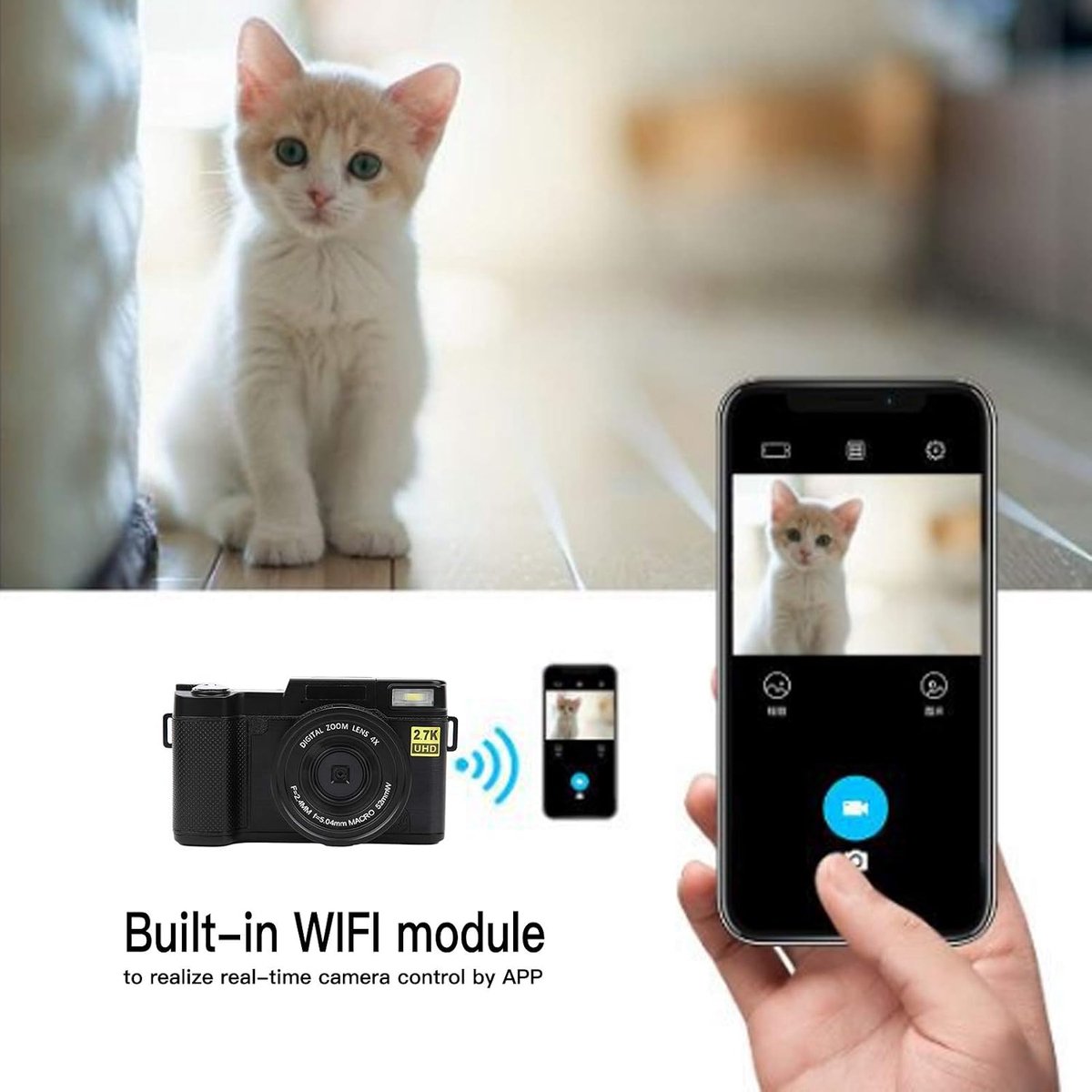 SnelShoppen - Wifi Digitaal Vlogging Camera 2.7K 48MP HD Fotocamera met 3 Inch Scherm, Oplaadbaar, 180° Rotatie voor Beginners, Ideaal voor Feest, Cam thumbnail 6