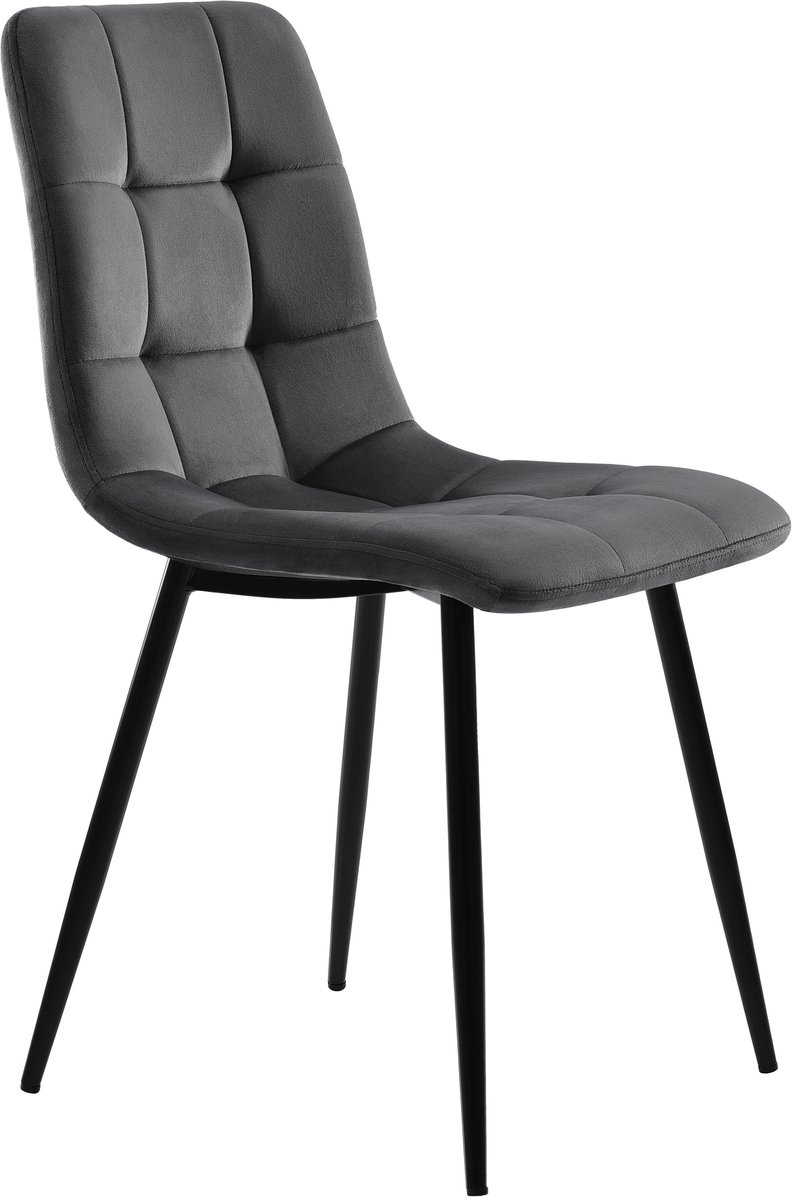 Eettafel met 4 stoelen - Eethoek set - Rechthoekige tafel - Keukentafel - Marmerlook - Fluweel - Zwart - Metaal - Eetkamer - 117cm - 5-delig - Donkergrijs