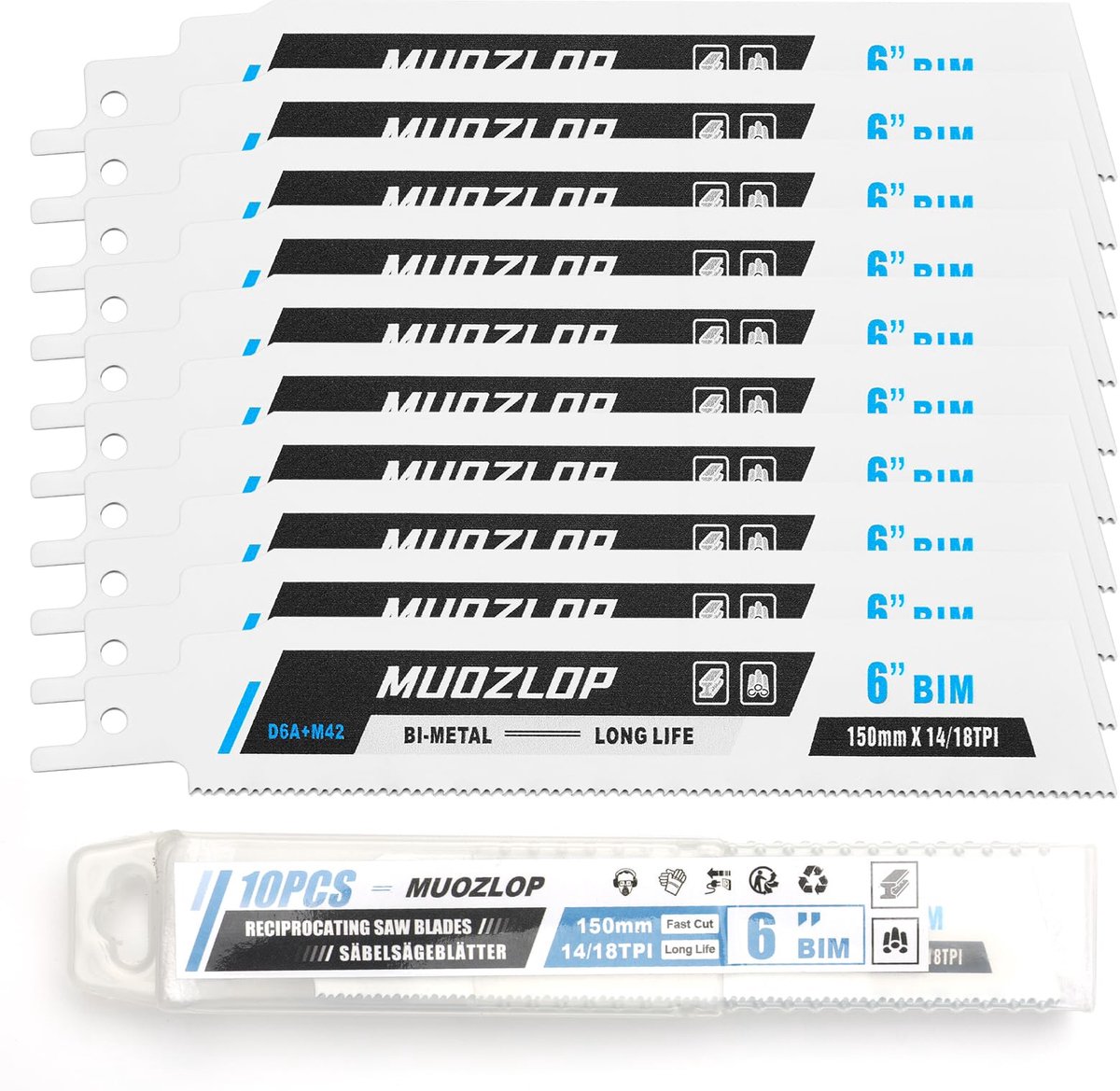 SnelShoppen - 10-pack 150mm reciprozaagbladen set, 14/18 TPI zaagbladen voor metaal, hoogwaardige zaagbladen voor reciprozaag, precisie en duurzaamhei