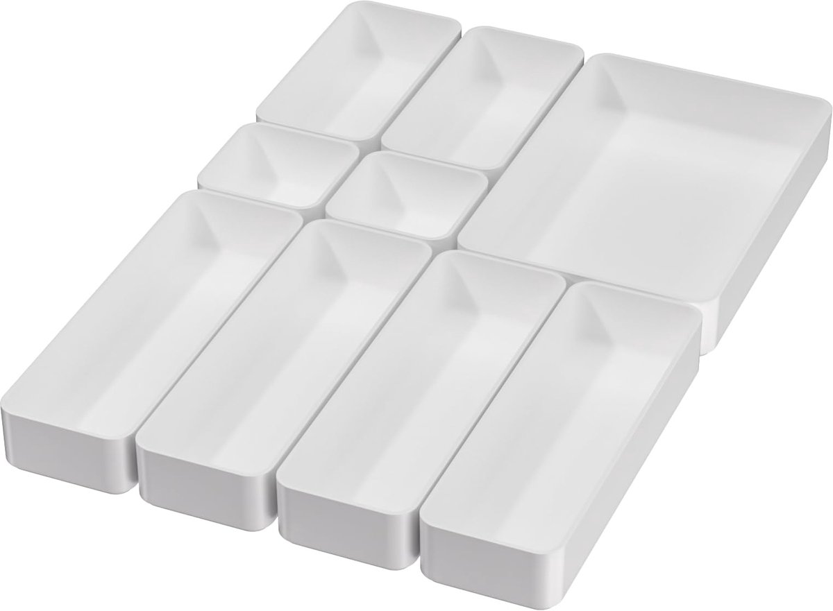 SnelShoppen - 9 stuks stapelbare lade organizer trays set - multifunctionele plastic opbergbakken voor make-up, kantoor, badkamer, keuken, bureau - id