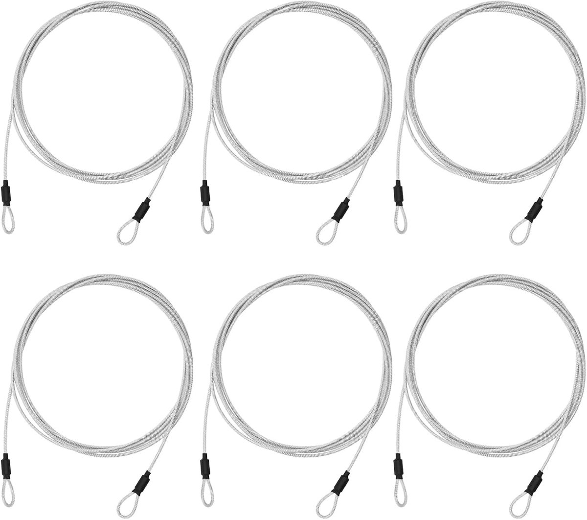 SnelShoppen - 6 Stuks Staalkabel met Ogen 3 Meter - Fietsslot, Kabelslot, Stalen Kabel met Oogjes - Beschermend, Duurzaam, Voor Fiets, Motorfiets, Tui