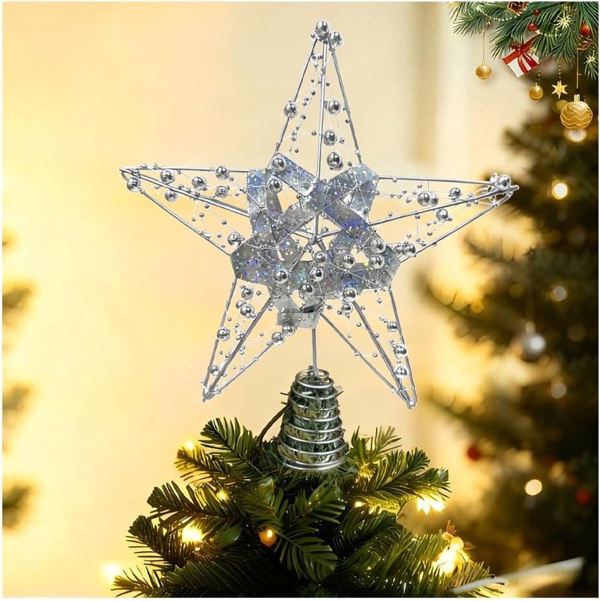 Prachtige glanzende witte kerstboomster – luxe kant voor sfeervolle kerstdecoratie en feestelijke versiering