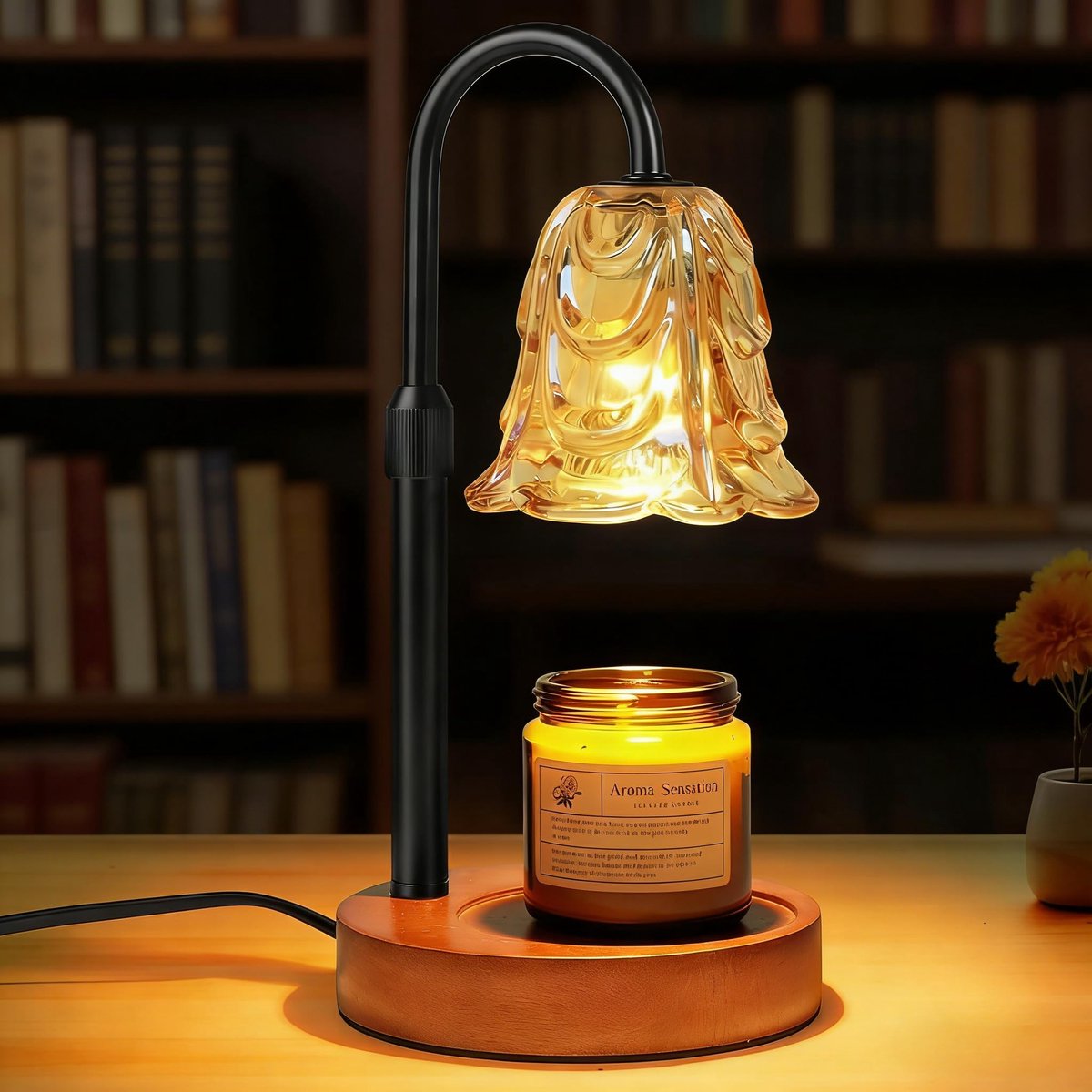 SnelShoppen - Kaarsenwarmer, Kaarslamp, Geurlamp met Timer en Dimmer - Hoogte Verstelbaar, Vintage Woondecoratie van Glas met 2 Gloeilampen - Perfect