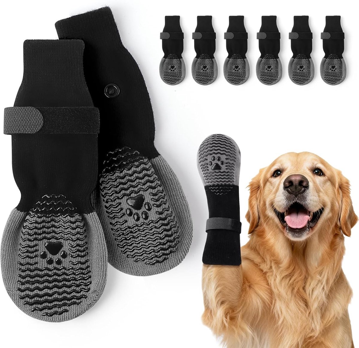 Antislip hondenpoot sokken, 3 paar met verstelbare riem voor grip op harde vloeren, hondenlaarsjes voor kleine honden, voorkomt likken aan poten en biedt comfort
