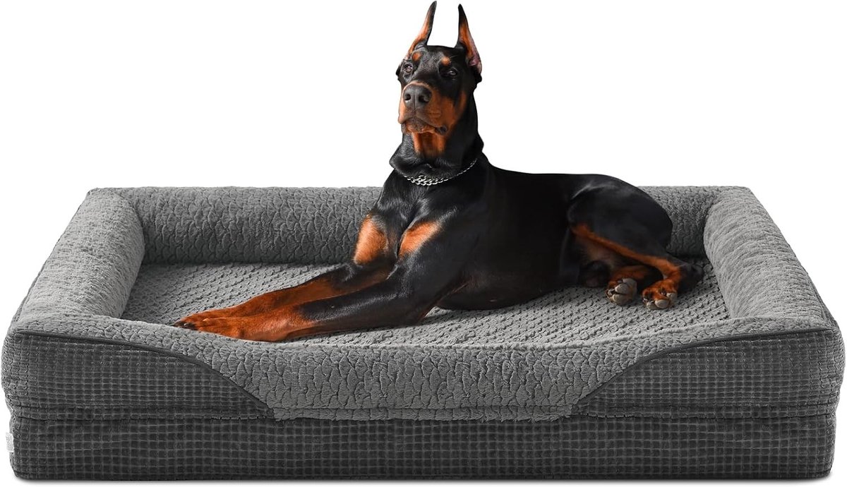 Orthopedisch Hondenbed voor Grote Honden, Geheugenfoam Mand XXL, Afneembaar en Wasbaar, Antislip Hondenhol met Hoge Rand, 122 x 89 x 19 cm, Comfortabel en Duurzaam