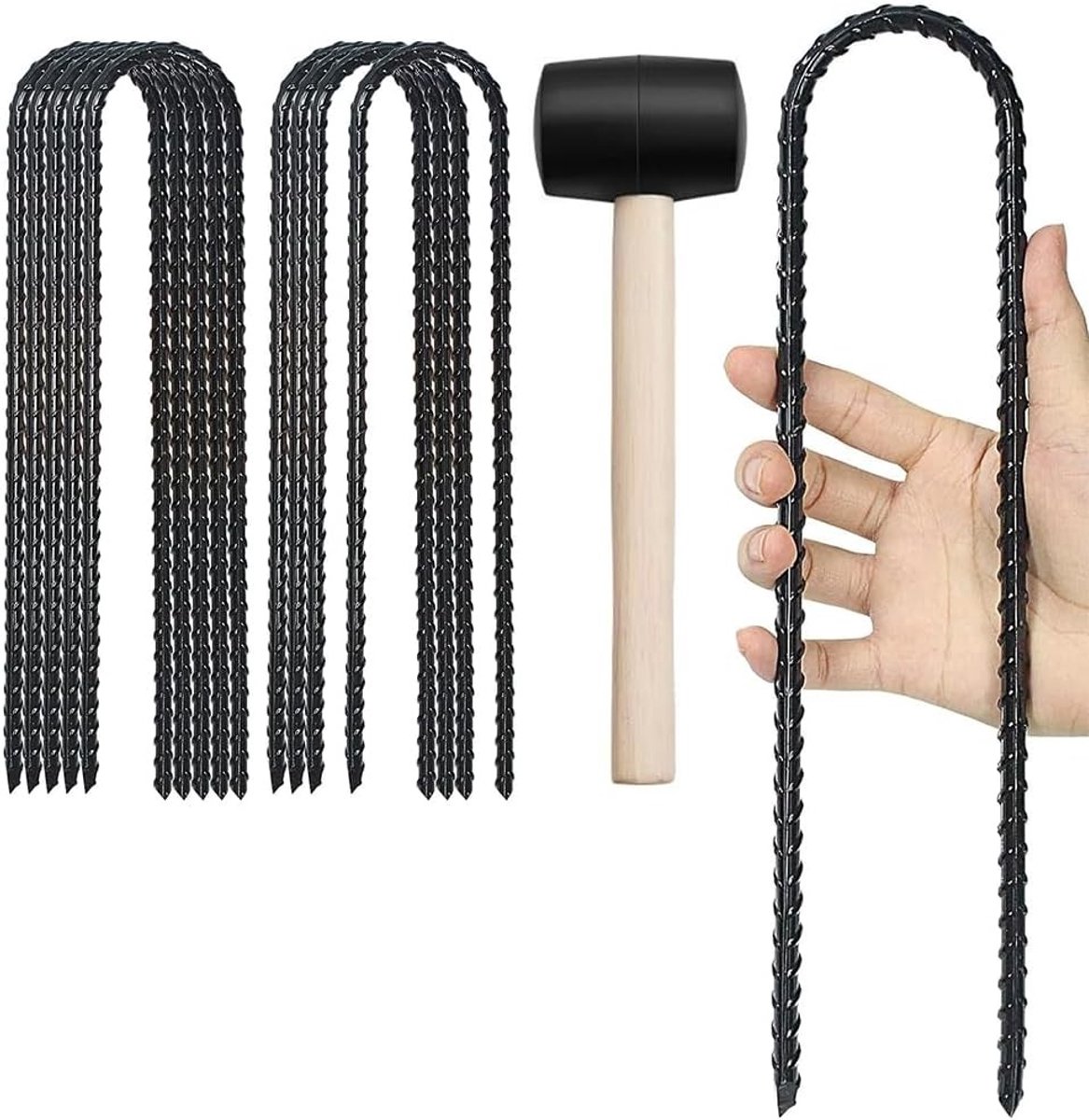 Set van 10 Gegalvaniseerde Stalen Tentpinnen van 30 cm - Grondankers voor Tenten, Camping en Trampolines met Hamer, Diameter 5 mm