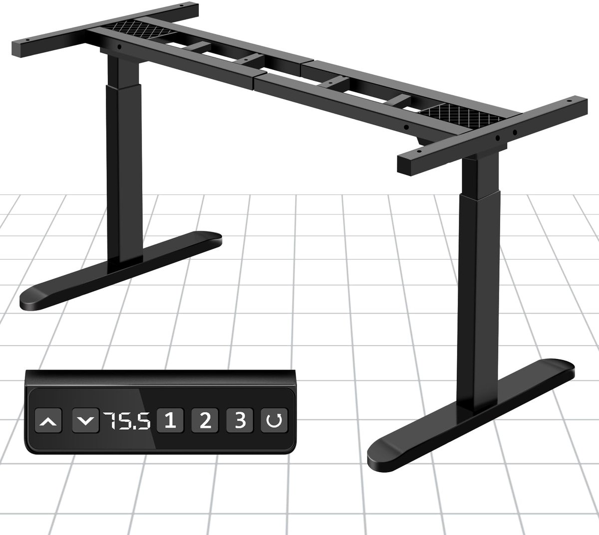 SnelShoppen - Hoogte Verstelbaar Elektrisch Bureau met Tafelframe, 2 Krachtige Motoren, 3 Geheugenknoppen, Zachte Start/Stop, Zwart, Ideaal voor Thuis