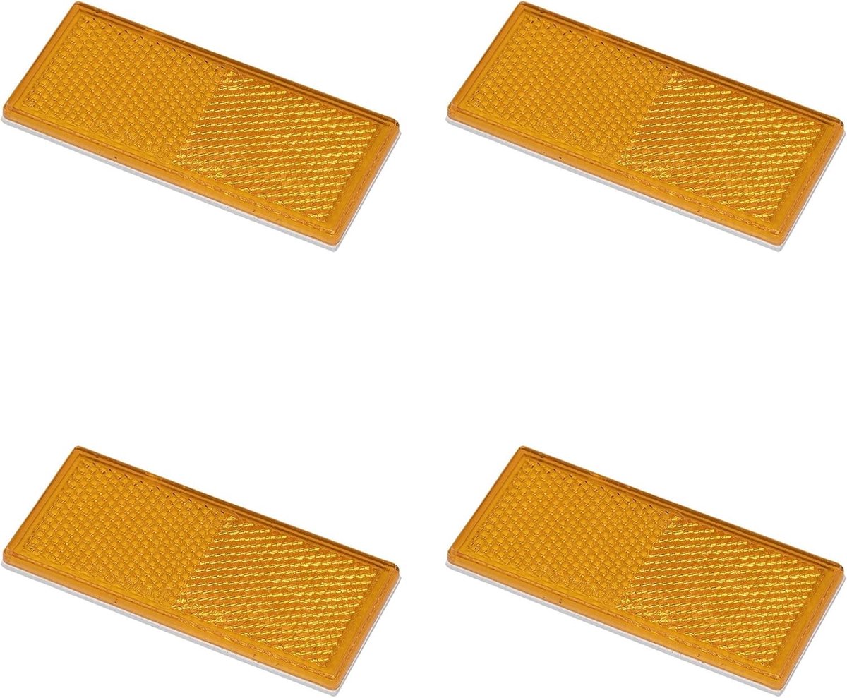 SnelShoppen - Set van 4 Zelfklevende Reflectoren voor Trailers, Caravans, Tractoren - Rond & Rechthoekig - Oranje - E4 Gecertificeerd - 82x36 mm
