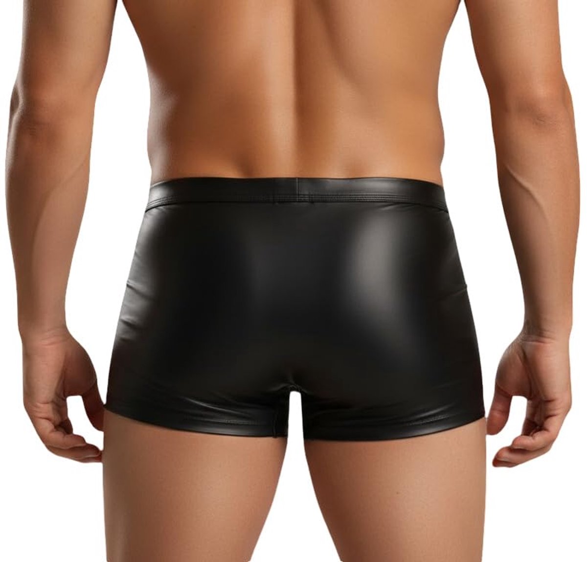 SnelShoppen - Latex-achtige Wetlook Shorts met Rits, Zwart/Rood, XL - Sexy Kleding voor Feest, Avondje Uit, Cosplay en Meer