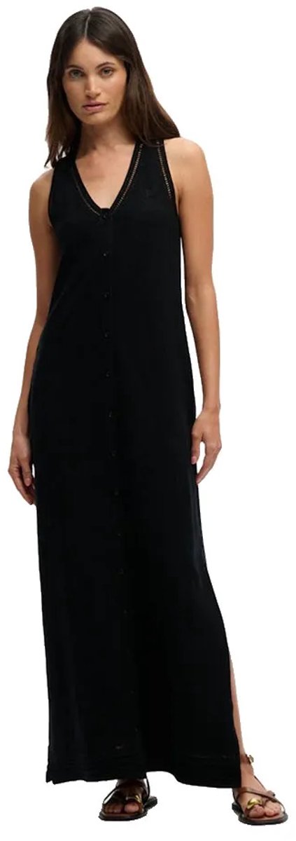 Superdry Laddered Jersey Maxi Lange Jurk Zonder Mouwen L Vrouw Zwart
