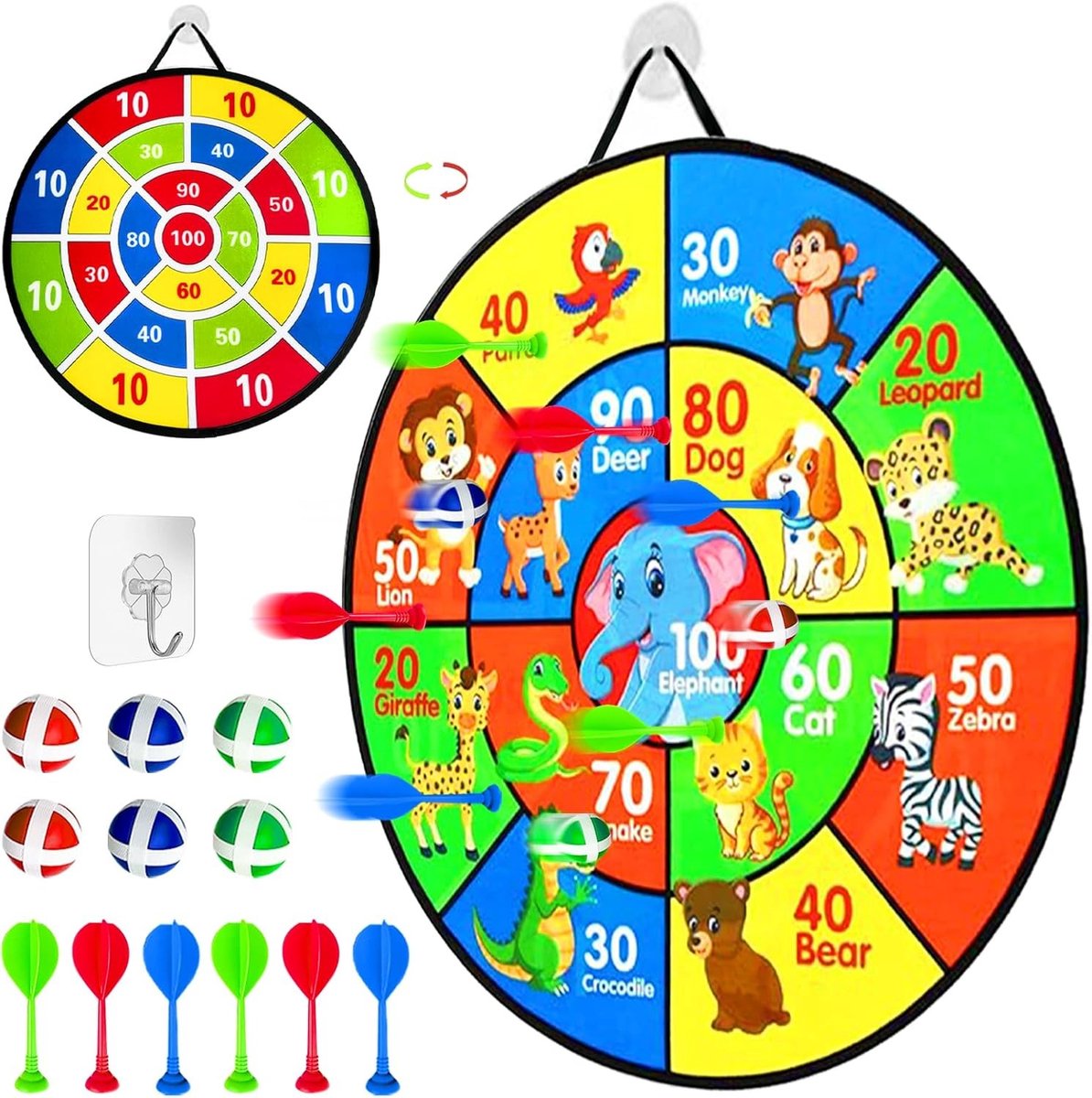 Dubbelzijdig Dartbord Spelset voor Binnen en Buiten, Ideaal voor Feestjes en Gezellige Spellen voor Kinderen en Volwassenen van 3 tot 12 Jaar, 66 cm Groot