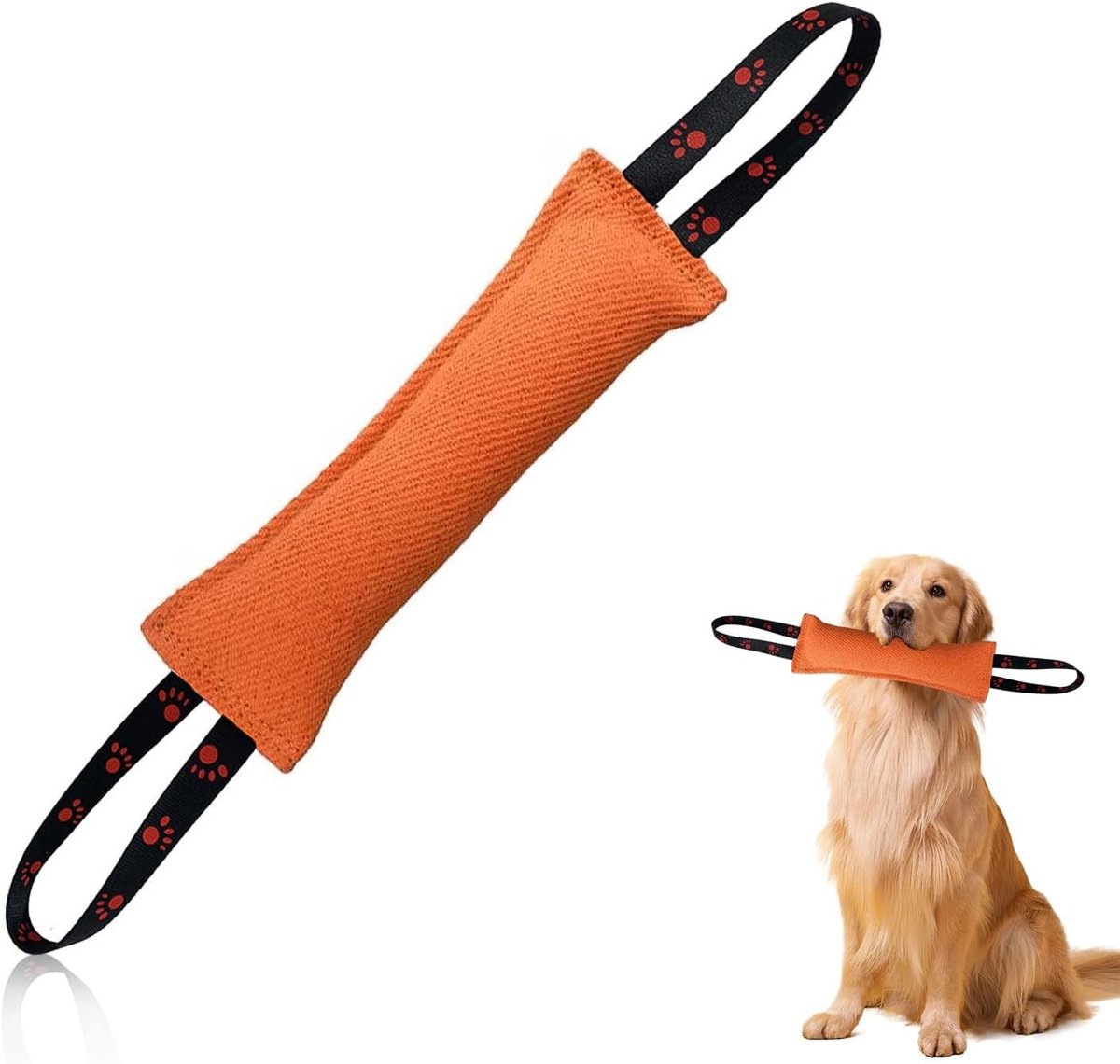 Kauwspeeltje voor Honden van 30 cm, Oranje Touwspeeltje met Handvatten, Scheurvast en Geschikt voor Training en Spelletjes zoals Touwtrekken