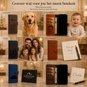 Collage van gepersonaliseerde telefoonhoesjes met foto's van huisdieren, kinderen, familie, handschrift en logo's.