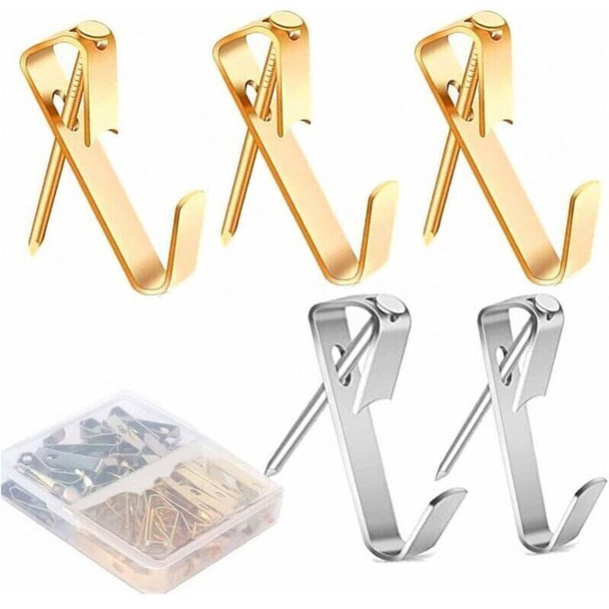 Een set van 80 fotolijsthaken - roestvrij staal - maximaal draagvermogen 13,6 kg - 40 goud, 40 zilver - zilver - 40