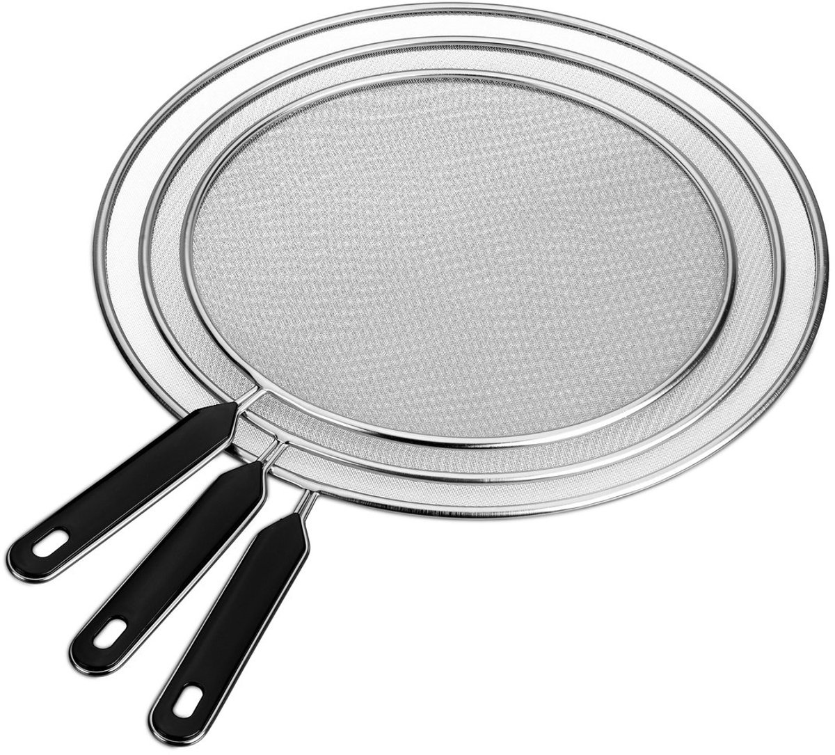 spatdeksel pan - set van 3 - ∅ 25, 29 en 33 cm - rvs - zwart