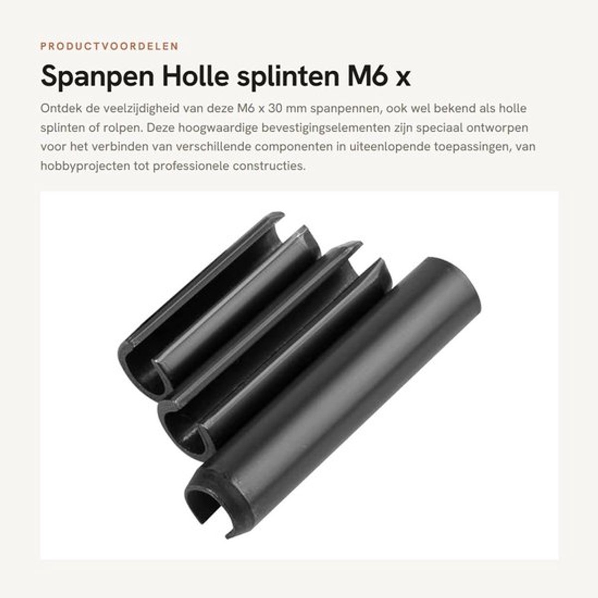 Spanpen M6 x 30 mm - Holle Veerpennen - Bevestigingselementen - Mangaanstaal - 40 Stuks - Cilindrisch Ontwerp - Groefpen