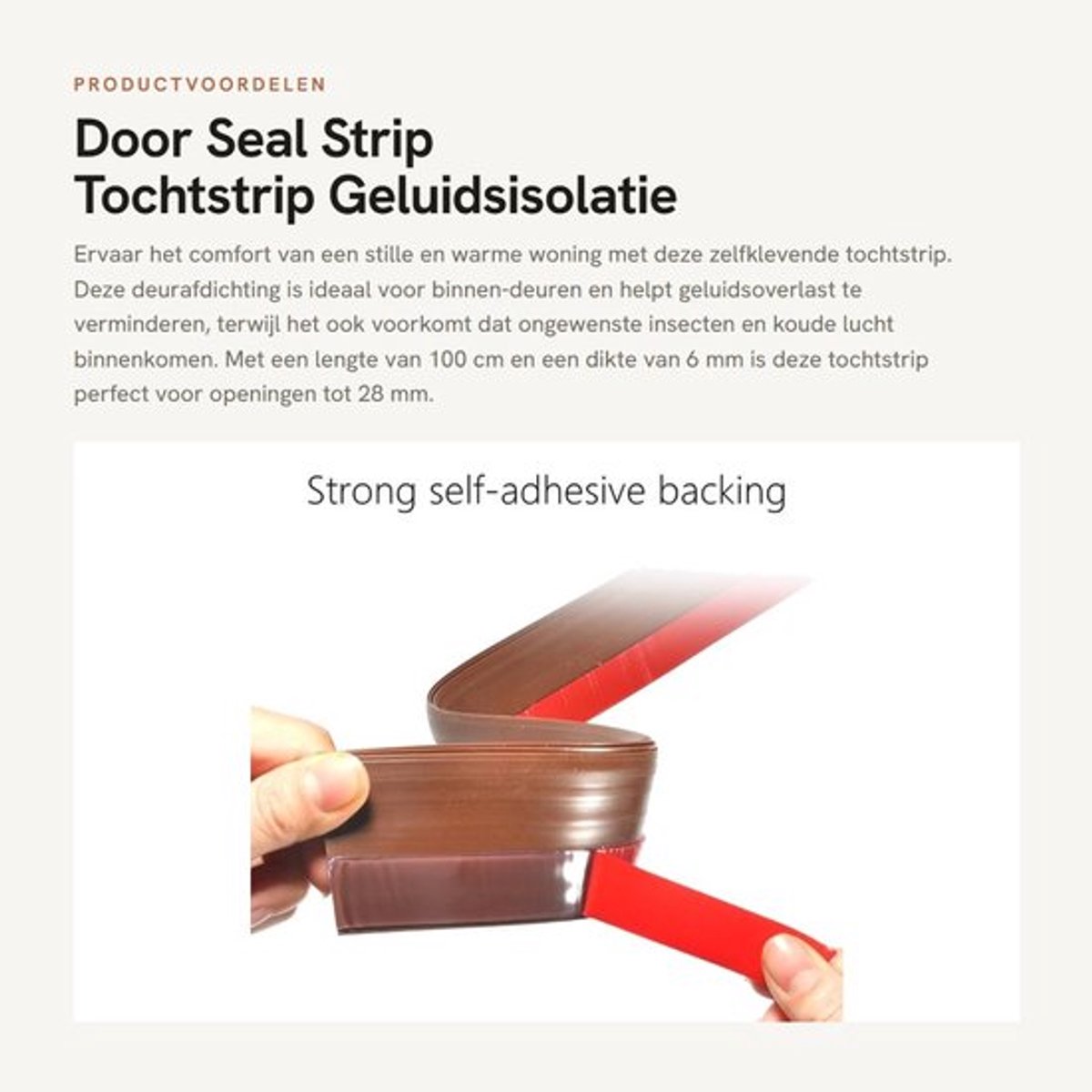Deurrubber 100cm - Geluidsisolatie - Insectenwerend - Weerbestendig - Zelfklevend - Geschikt voor openingen 0-28 mm - Deurafdichting