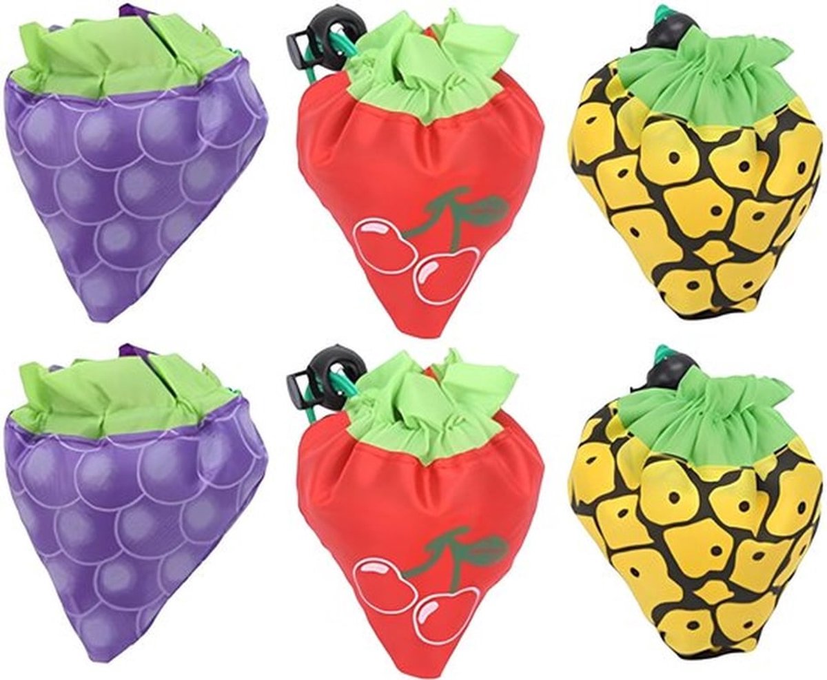Boodschappentas 3 Stuks - Opvouwbare Tas - Herbruikbare Draagtas - Lichtgewicht Polyester - Unieke Vruchtvorm - Trekkoord Sluiting
