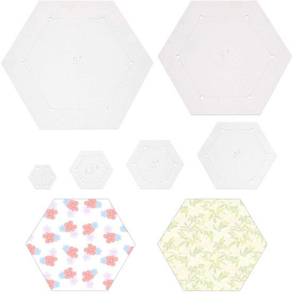 Quiltsjablonen 6 Stuks - Zeshoekige Sjablonen - Acryl - Transparant - Voor Quiltnaaien - Afmetingen 30-156 mm - Quilt Sjablonen