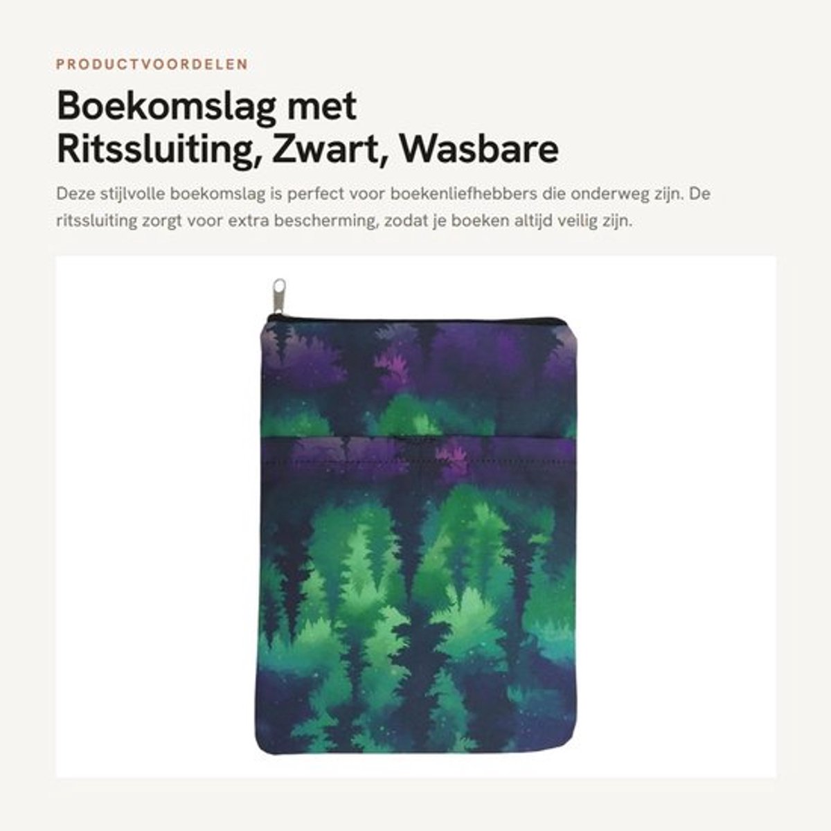 Boekomslagen met Ritssluiting - Boek Hoes - Bladerpatroon - Wasbare Stof - Bescherming tegen Krassen en Vuil - Afmetingen 20 x 21 cm - Boekhoes