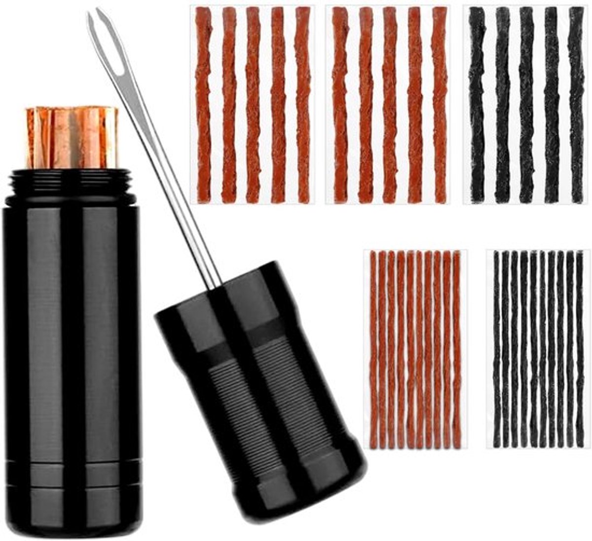 chenyu Tubeless Reparatieset, 1 stuks fietsreparatiegereedschap, vorkboor + 35 plakstrips, tubeless reparatiegereedschap voor het repareren van fiets- en mountainbike-banden, reparatieset