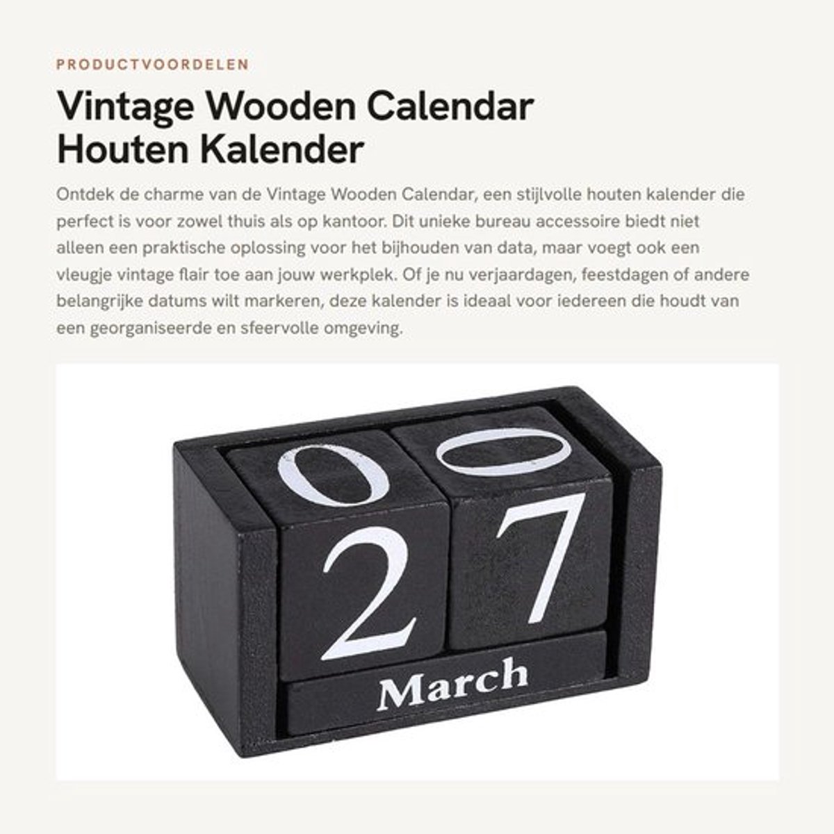 Kalender Vintage Houten Blok - Maandkalender - Desk Accessoire - Decoratie - Verjaardagscadeau - Geschikt voor Kinderen en Vrienden - Blokkalender