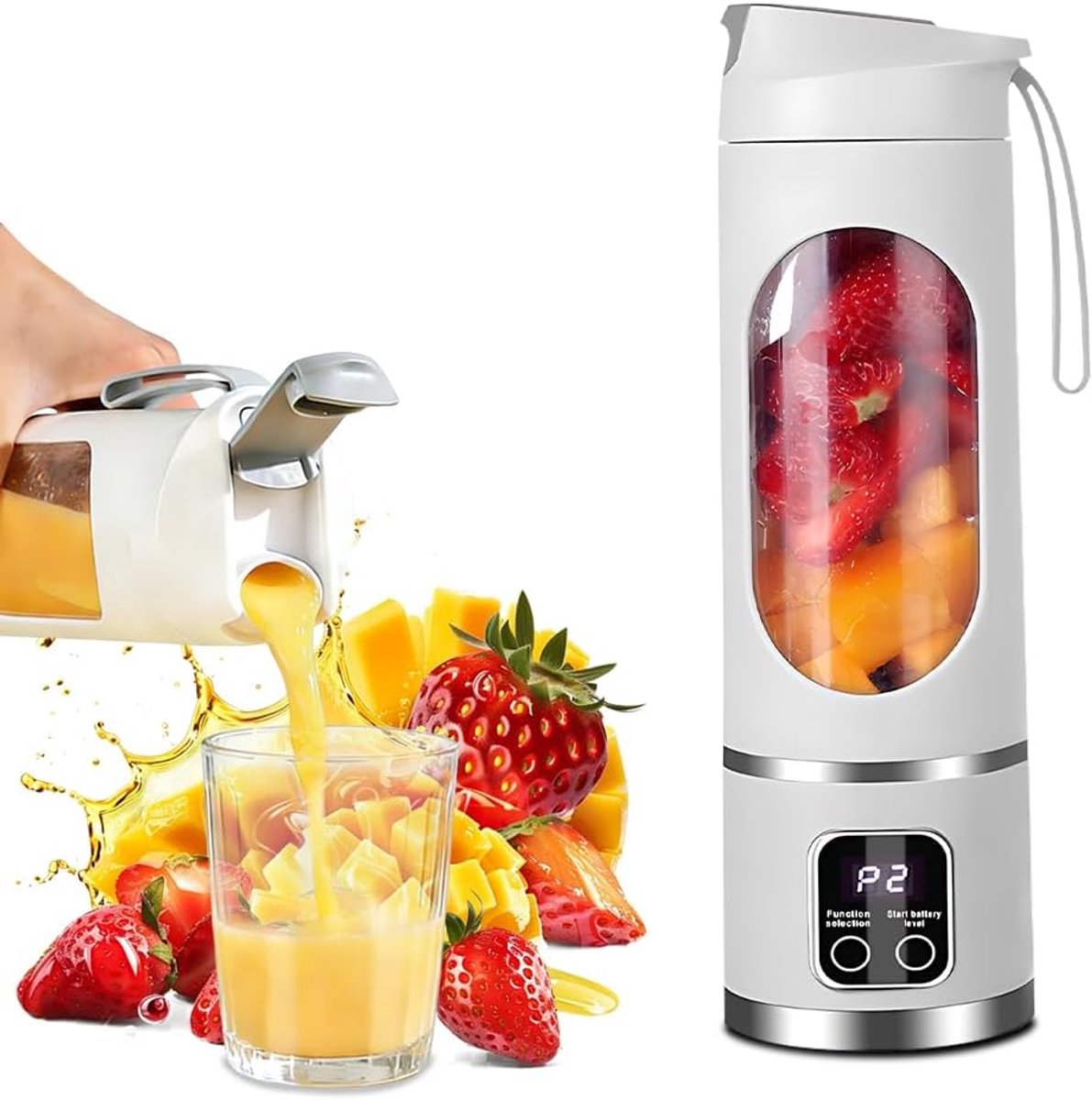 SnelShoppen - Draagbare Smoothiemaker 450 ml, Mini Blender met LED-Display, 12 Messen, Oplaadbare Smoothiemaker voor Shakes, Sport, Reizen en Outdoor
