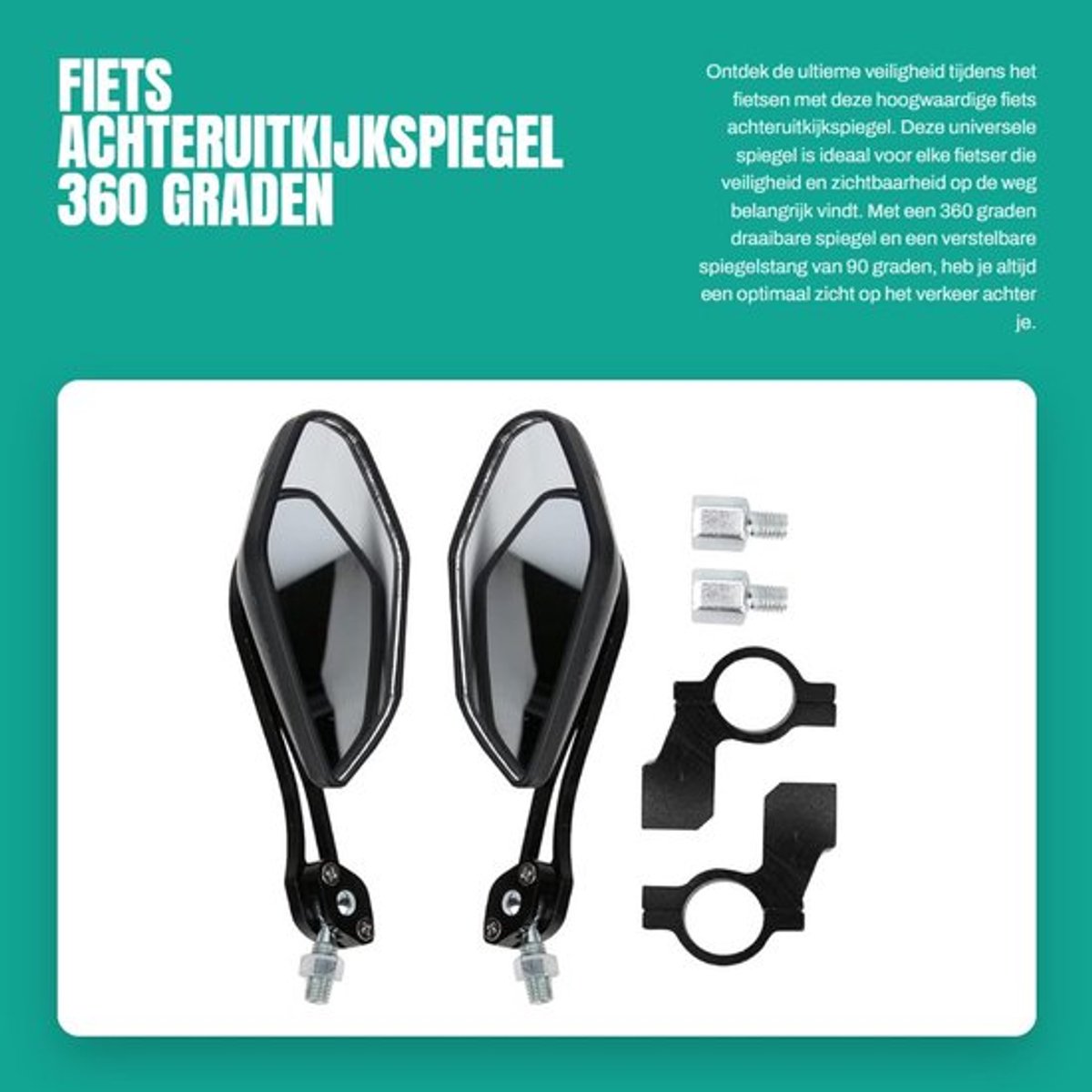Achteruitkijkspiegel 360 Graden Verstelbaar - Fiets Spiegel - Stuur Spiegel - Duurzaam - Breed Gezichtsveld - Aluminiumlegering