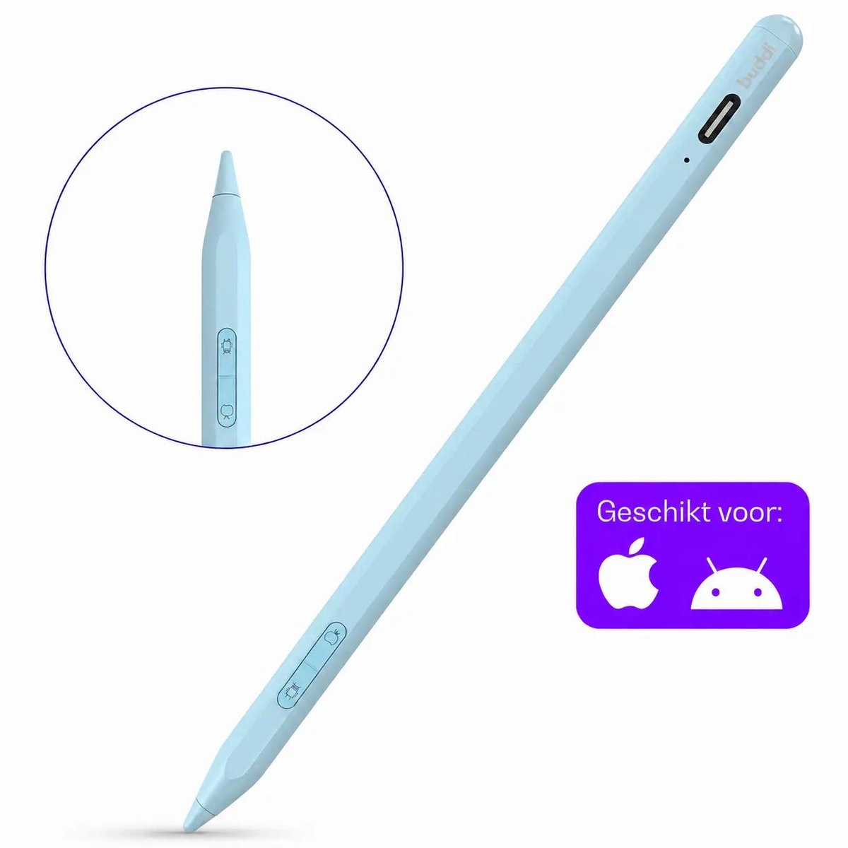 Buddi Flow 2 Universele Stylus Pen voor Android en iPad - Geschikt Voor Alle Apparaten - Geschikt voor o.a. Samsung en iPad - Magnetisch - Extra Tip - Voor Tablet, Telefoon en iPad - Blauw