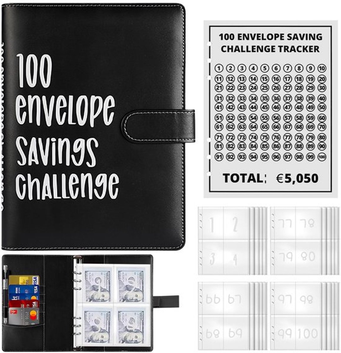 Spaarmap 100 Enveloppen - Spaarboekje Geld met Doel - Budgetplanner - Geldspaarmap A5 - Financieel Beheer - 5050 EUR Budgetmap - Spaarboek