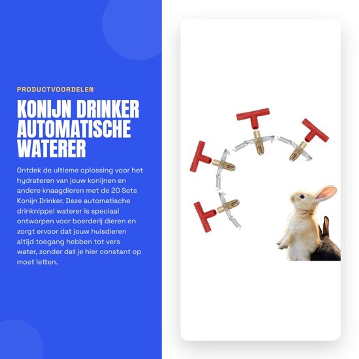 Drinknippel Automatische Waterer - 20 Sets Knaagdier Drinker - Kunststof/Koper/IJzer - T-Connector 8 mm - Gewicht 202 g - Afmetingen 4,1 x 2,5 cm - Dierenwaterfles