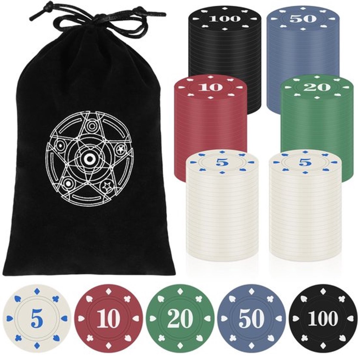 Pokerchips 120 Stuks - PVC - Feestaccessoires - Casinochips - Spelletjesavonden - Afmetingen 40 x 40 x 3 mm
