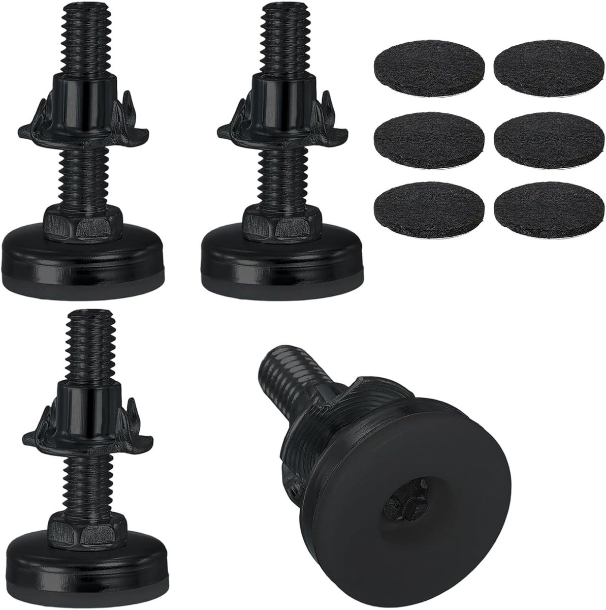 Verstelbare meubelpoten set van 4, M10 × 38 mm nivelleringspoten met viltglijders voor kasten, stoelen en tafels, ideaal voor een stabiele en krasvrije ondergrond