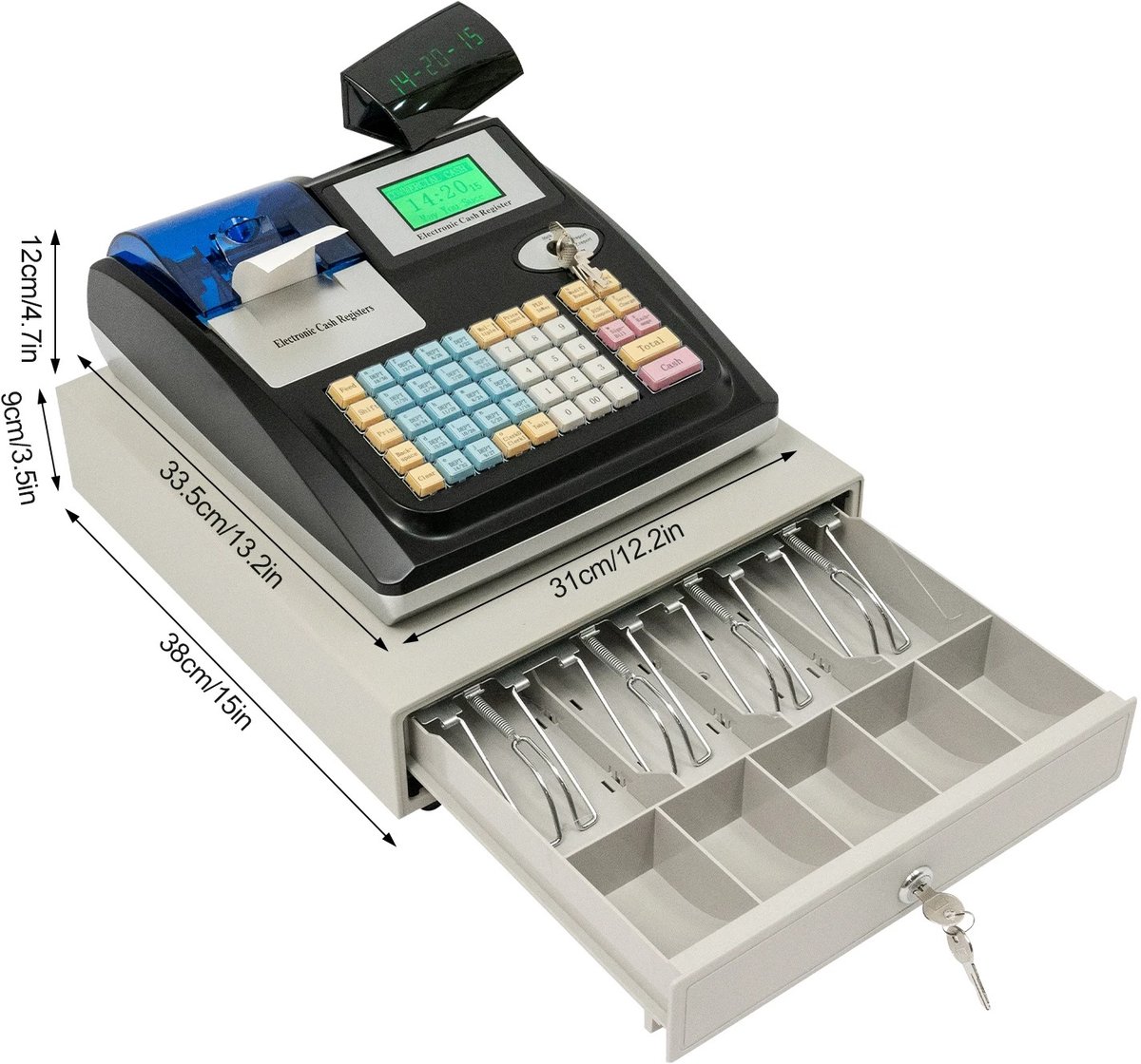 Joorly Elektronische Kassa - Kassasysteem – POS Systeem – Kassa met Geldlade – Dubbel Display – 48 Toetsen – 10000 PLU – Zwart