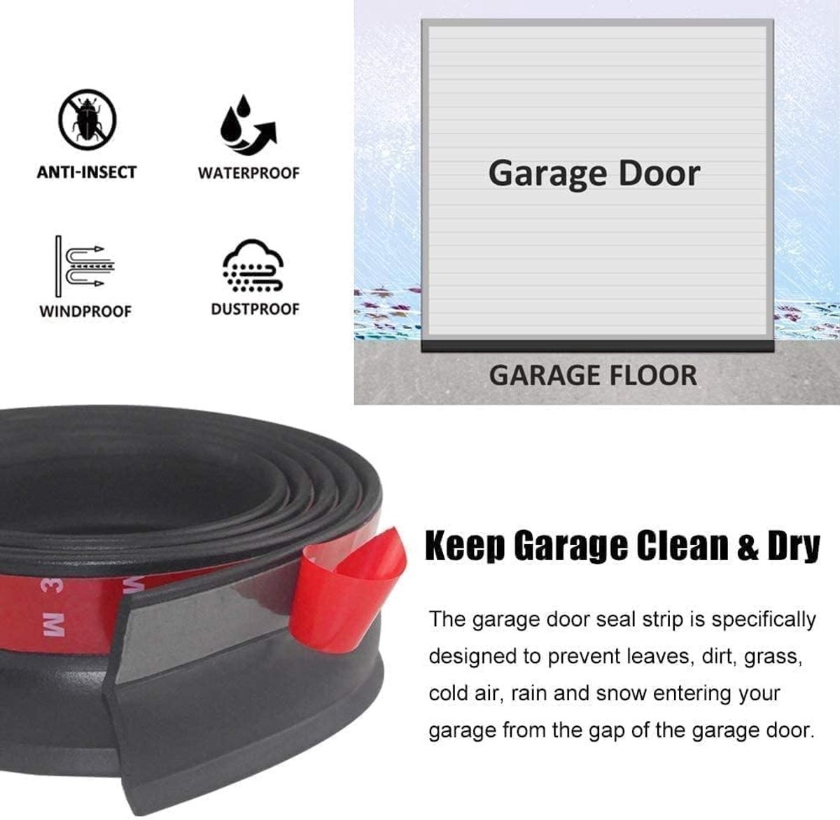 Multifunctionele Rubber Sealing Strip voor Garagedeuren van 3 Meter - Ideale Ondergrondse Dichting en Winddichtingsoplossing met Spijkers