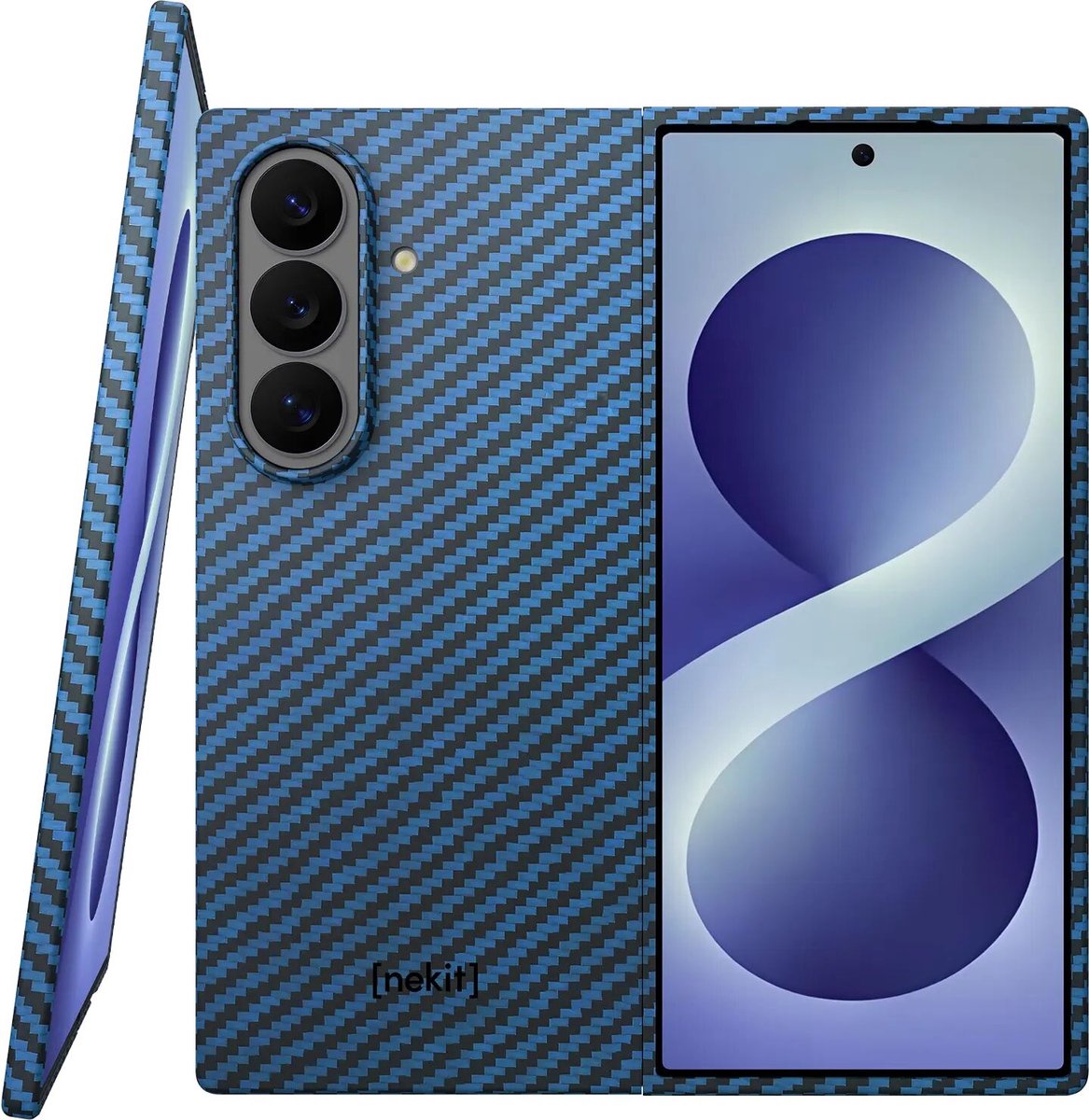 NEKIT Fiber Hoesje Geschikt voor Samsung Galaxy Z Fold 8 Ultra - Compatibel met MagSafe en Qi2 - High-Tech Kevlar - Back Cover Ultra Dun - Blauw