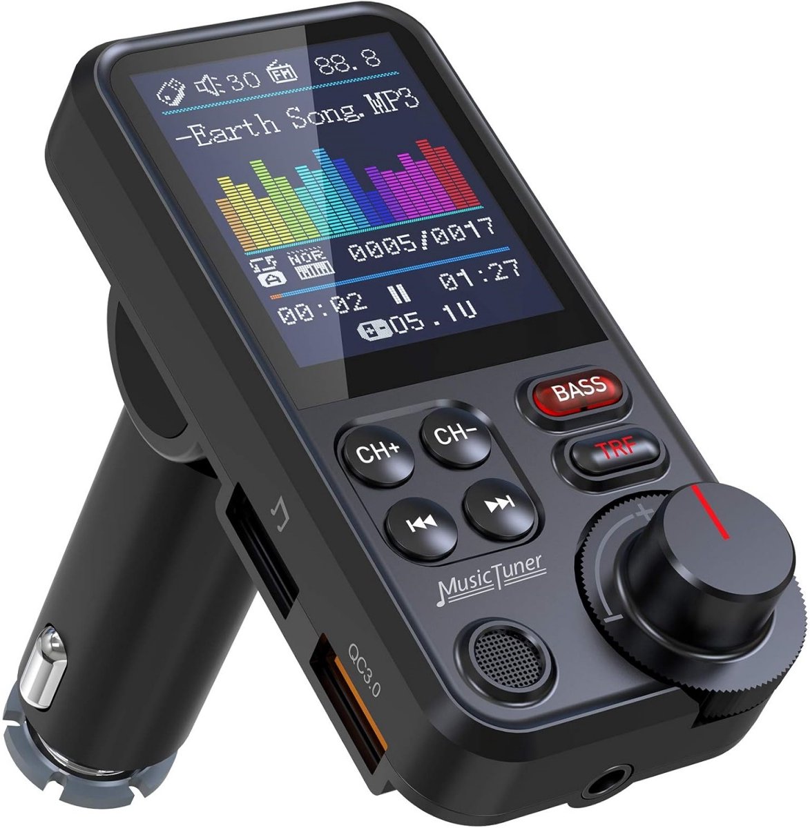 GELLDG Bluetooth-autoadapter/FM-transmitter – Bluetooth FM-transmitter voor de auto – Voorzien van hoogwaardige microfoon en 1,8-inch kleurendisplay – Ondersteunt handsfree bellen, QC3.0-snelladen en muziek afspelen met instelbare bas en hoge tonen