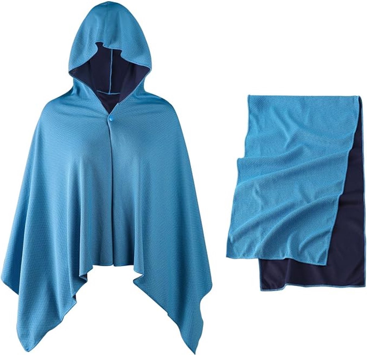 Koelende omslagdoek – Unisex – Zomerse koelcape– Lichaamskoelende cape – Sneldrogende omkleedponcho met capuchon – Koelende, sneldrogende strandponcho – Geschikt voor buitensport, kamperen en preventie van een zonnesteek（60*145cm）