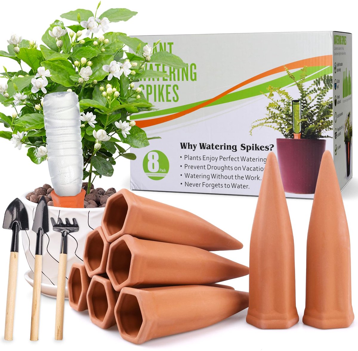SnelShoppen - 8 Stuks Waterdruppelaar Keramiek - Gedoseerd Watergeefsysteem voor Potplanten, Terracotta Kegel Automatische Irrigatie, Perfect voor Bal
